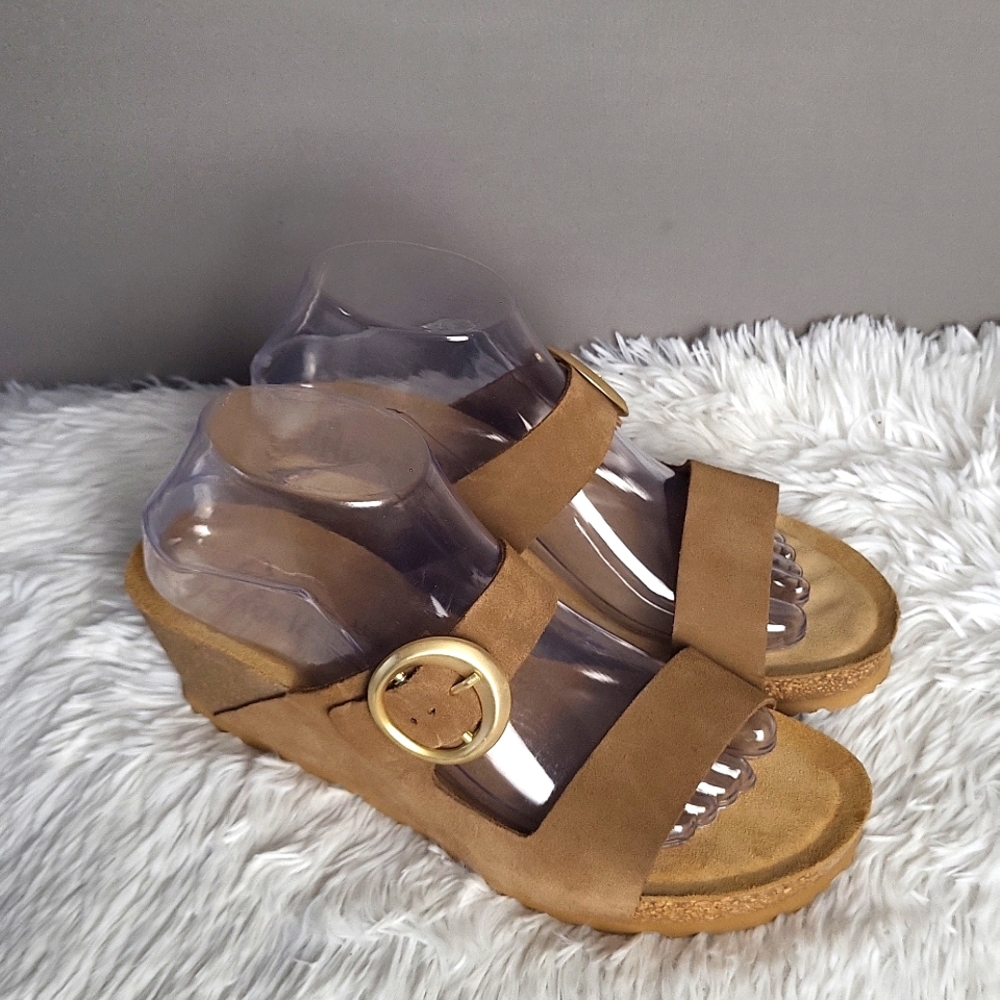 Yokono Leather Cork Heel Wedge Sandals , Size 9